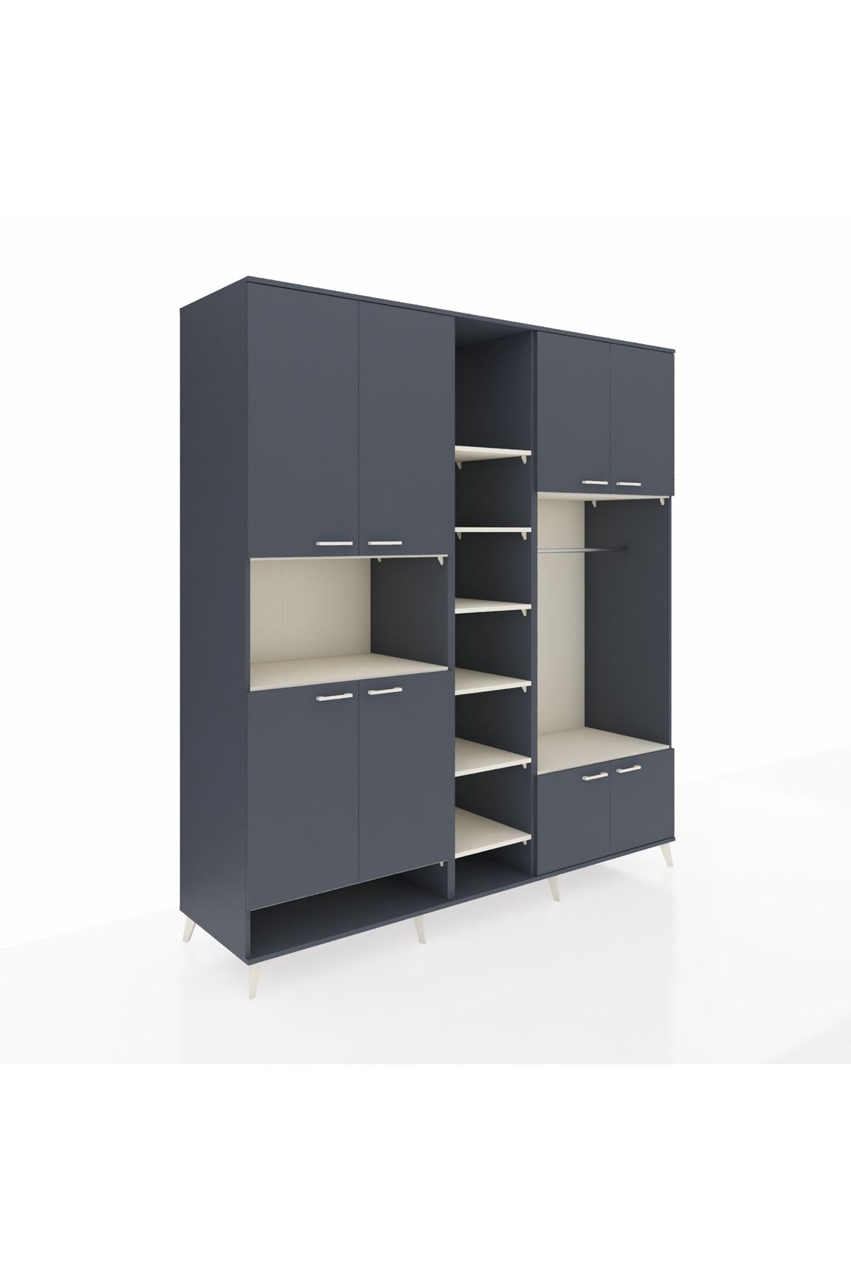 Kronos Dolap 18 Raflı 8 Kapaklı Tek Askılı 220x59x243 Antrasit-Antrasit/Aytaşı