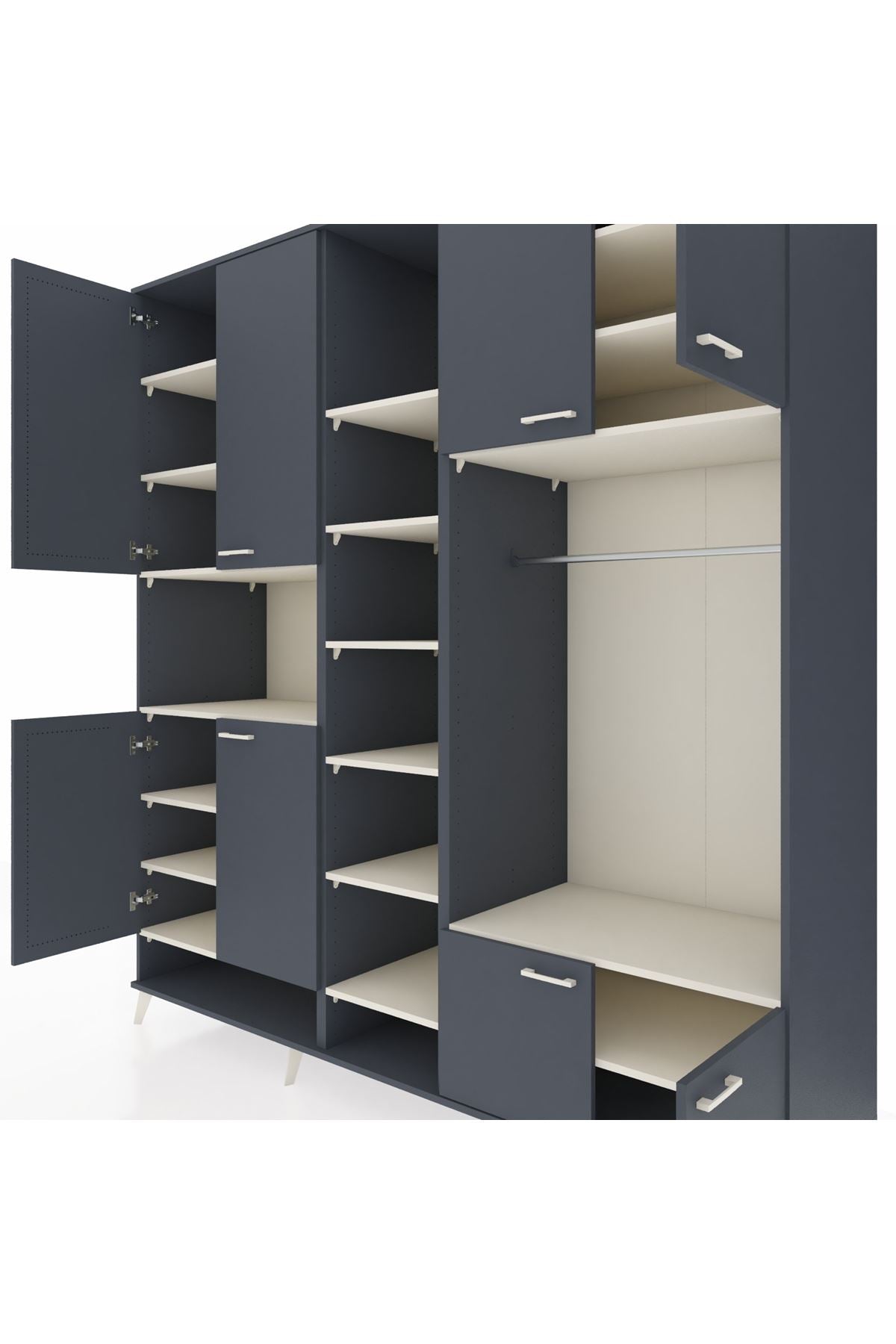 Kronos Dolap 18 Raflı 8 Kapaklı Tek Askılı 220x59x243 Antrasit-Antrasit/Aytaşı