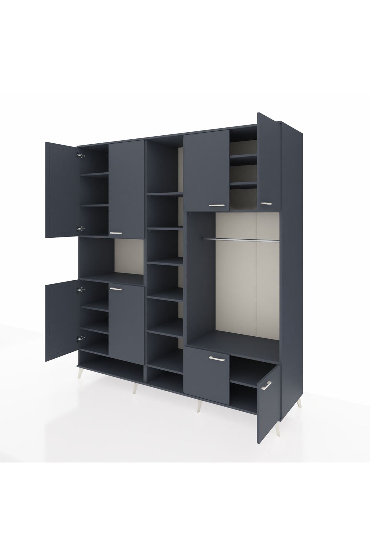 Kronos Dolap 18 Raflı 8 Kapaklı Tek Askılı 220x59x243 Antrasit-Antrasit/Antrasit