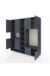 Kronos Dolap 18 Raflı 8 Kapaklı Tek Askılı 220x59x243 Antrasit-Antrasit/Antrasit