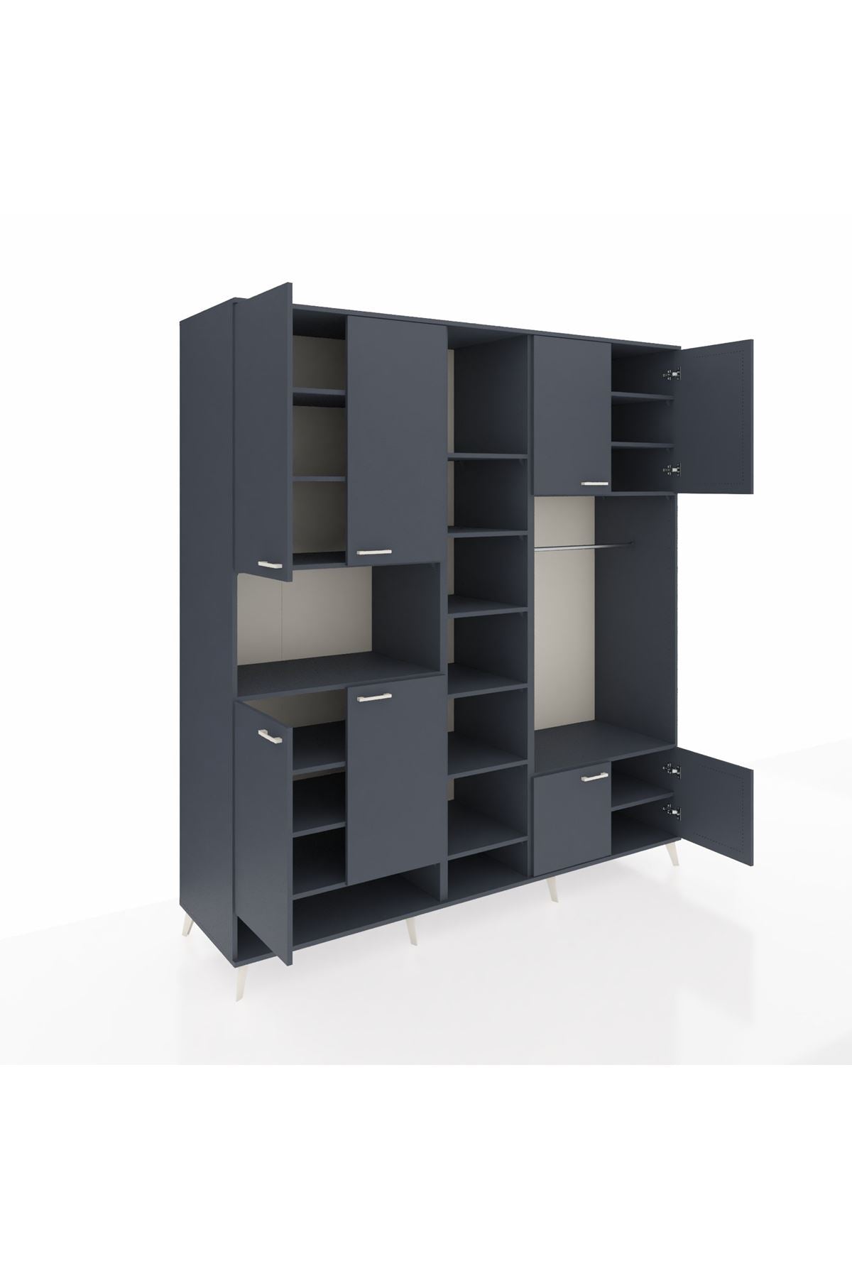 Kronos Dolap 18 Raflı 8 Kapaklı Tek Askılı 220x59x243 Antrasit-Antrasit/Antrasit