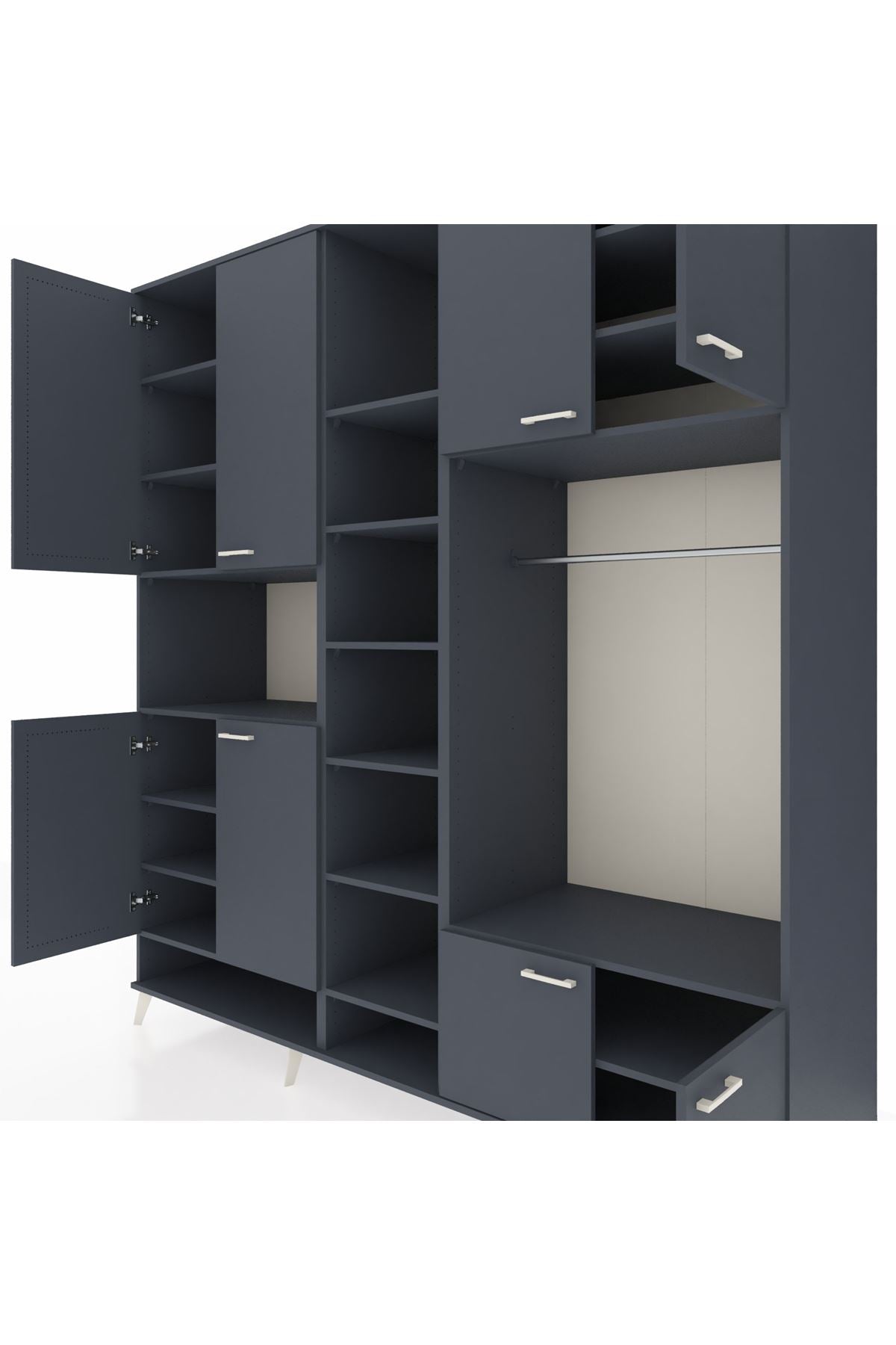 Kronos Dolap 18 Raflı 8 Kapaklı Tek Askılı 220x59x243 Antrasit-Antrasit/Antrasit