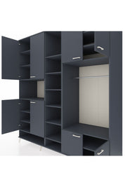 Kronos Dolap 18 Raflı 8 Kapaklı Tek Askılı 220x59x243 Antrasit-Antrasit/Antrasit