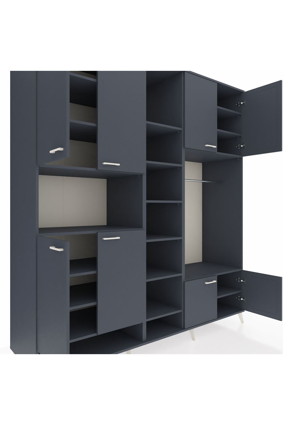 Kronos Dolap 18 Raflı 8 Kapaklı Tek Askılı 220x59x243 Antrasit-Antrasit/Antrasit