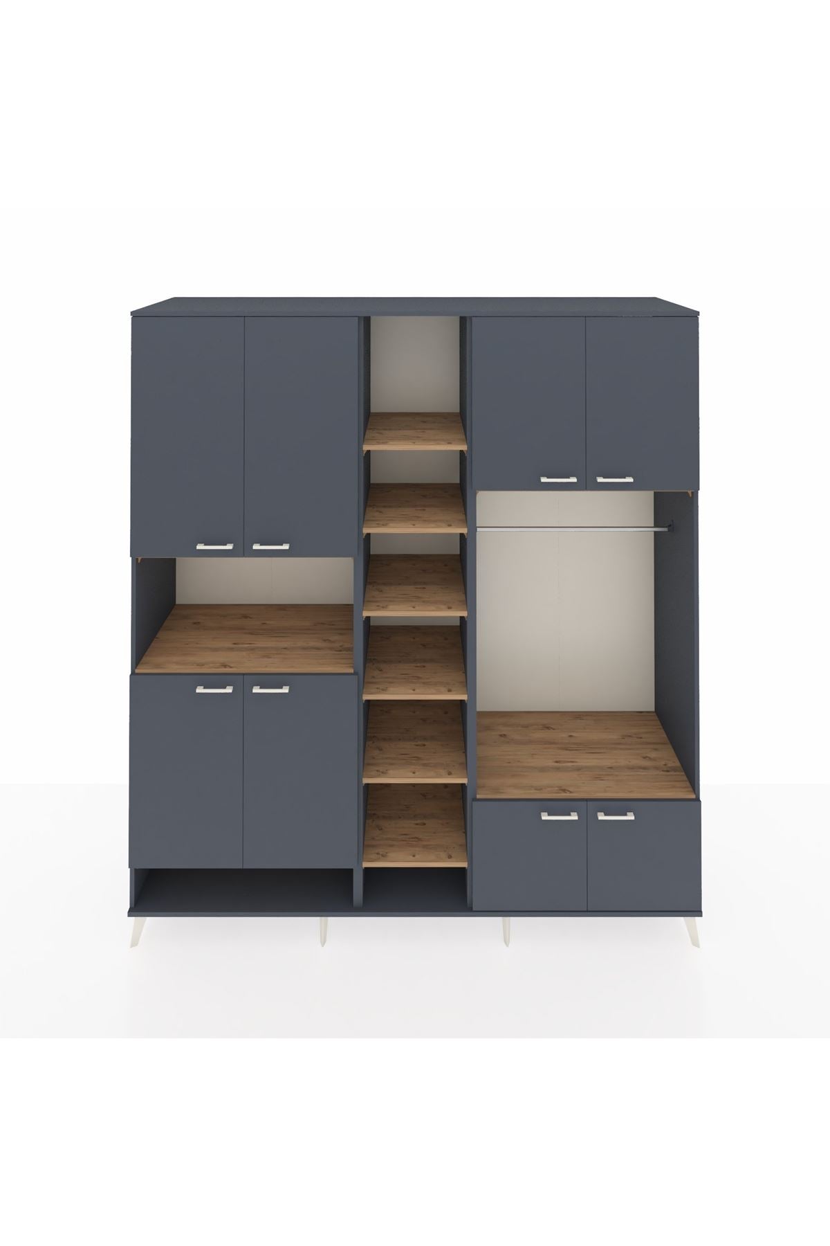 Kronos Dolap 18 Raflı 8 Kapaklı Tek Askılı 220x59x243 Antrasit-Antrasit/Çam