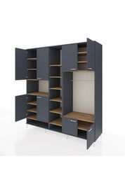 Kronos Dolap 18 Raflı 8 Kapaklı Tek Askılı 220x59x243 Antrasit-Antrasit/Çam