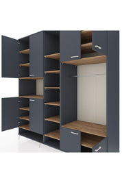 Kronos Dolap 18 Raflı 8 Kapaklı Tek Askılı 220x59x243 Antrasit-Antrasit/Çam