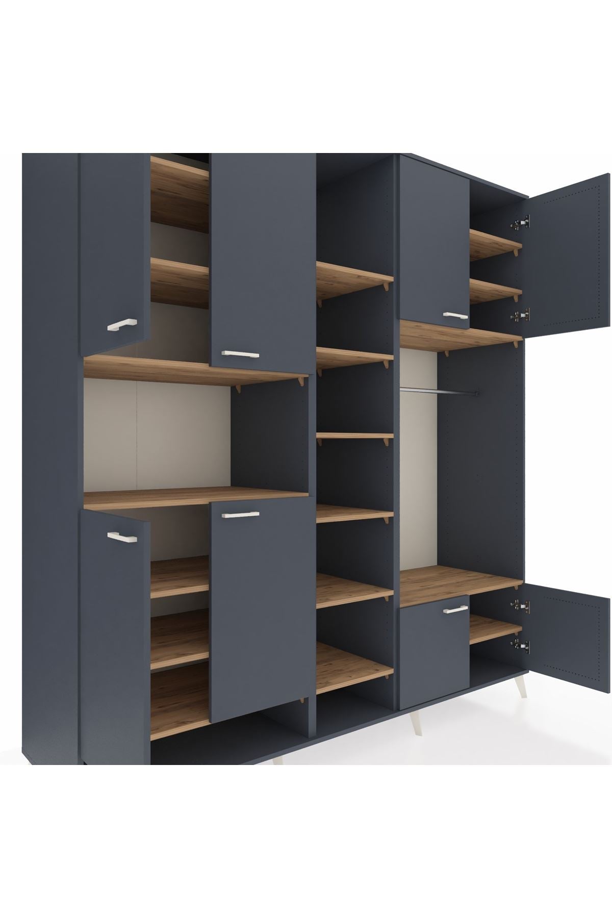 Kronos Dolap 18 Raflı 8 Kapaklı Tek Askılı 220x59x243 Antrasit-Antrasit/Çam