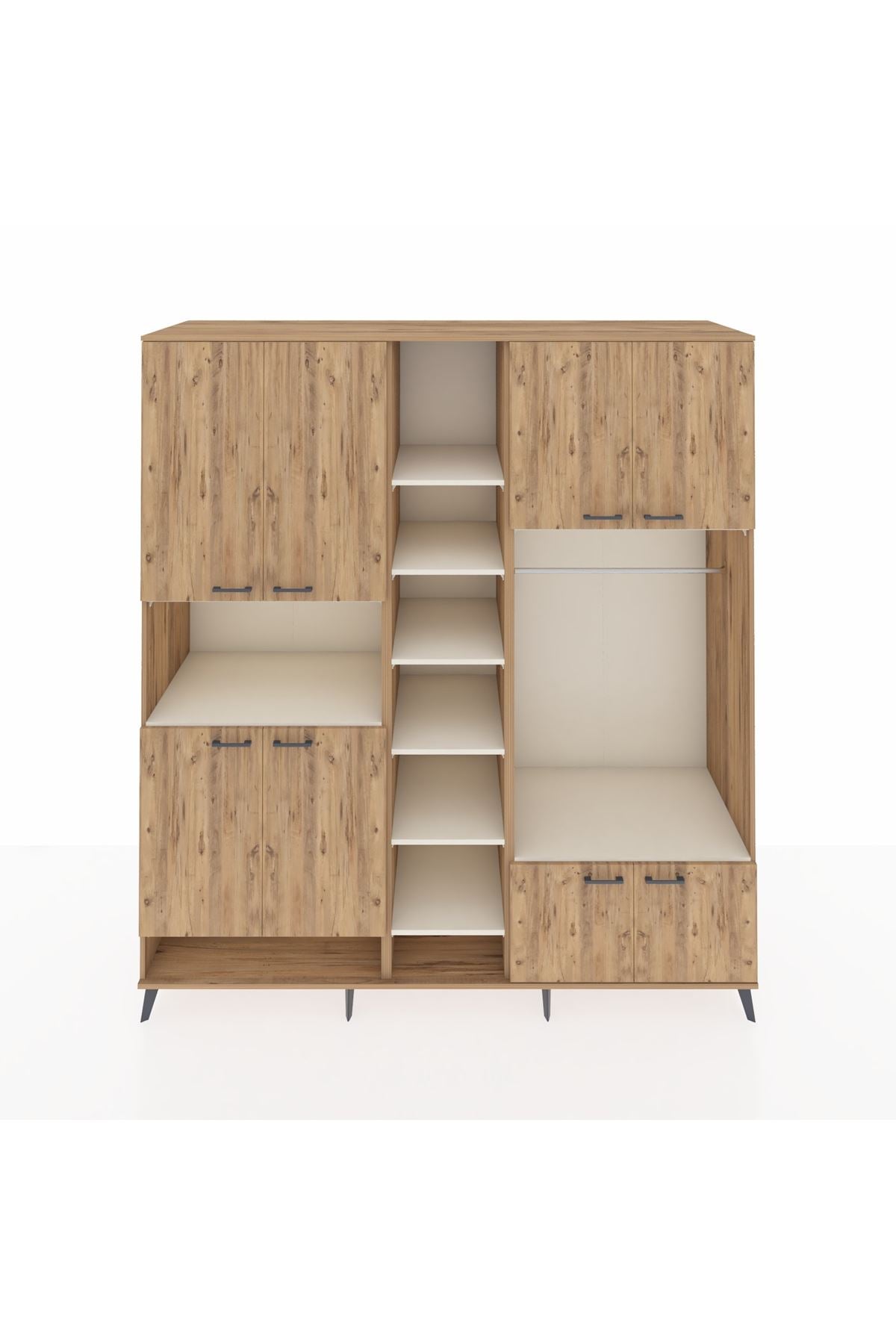 Kronos Dolap 18 Raflı 8 Kapaklı Tek Askılı 220x59x243 Çam-Çam/Aytaşı