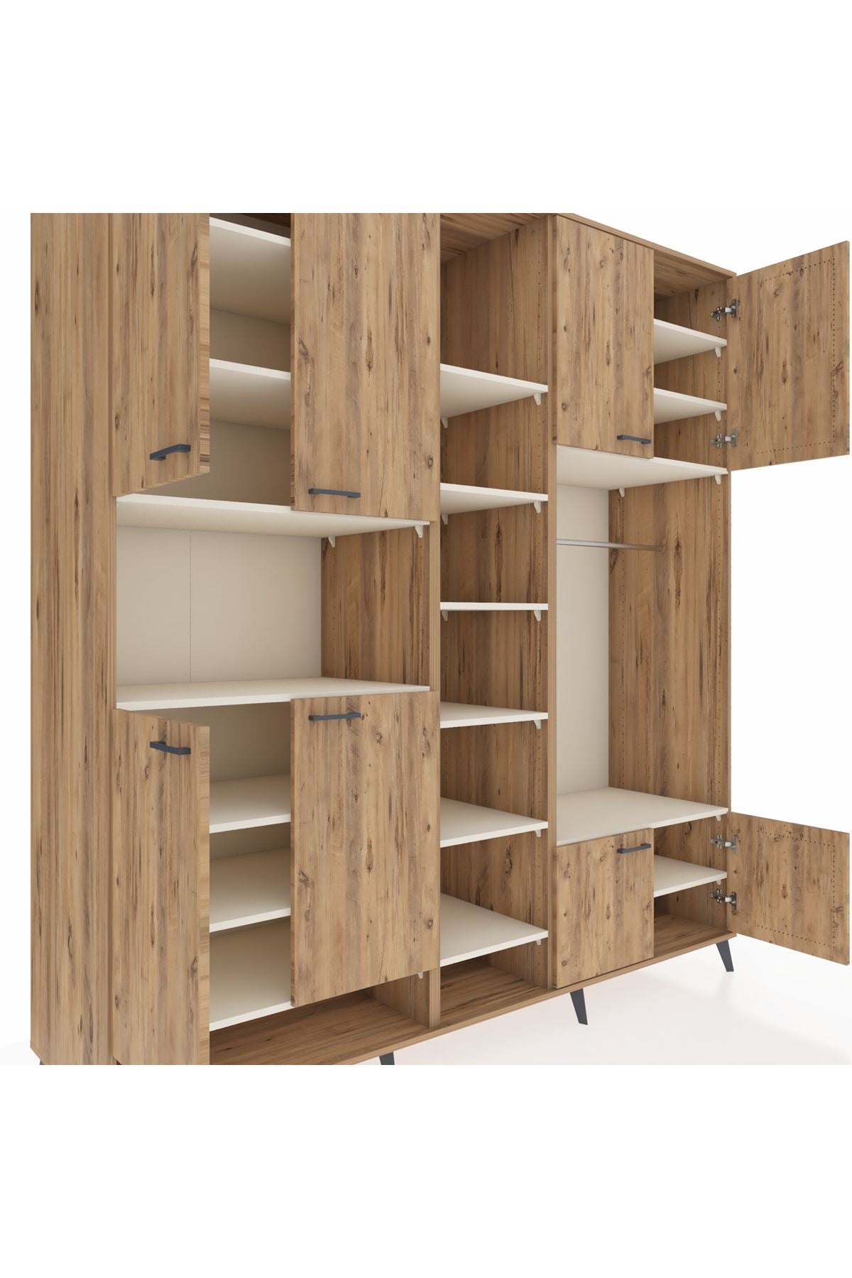 Kronos Dolap 18 Raflı 8 Kapaklı Tek Askılı 220x59x243 Çam-Çam/Aytaşı