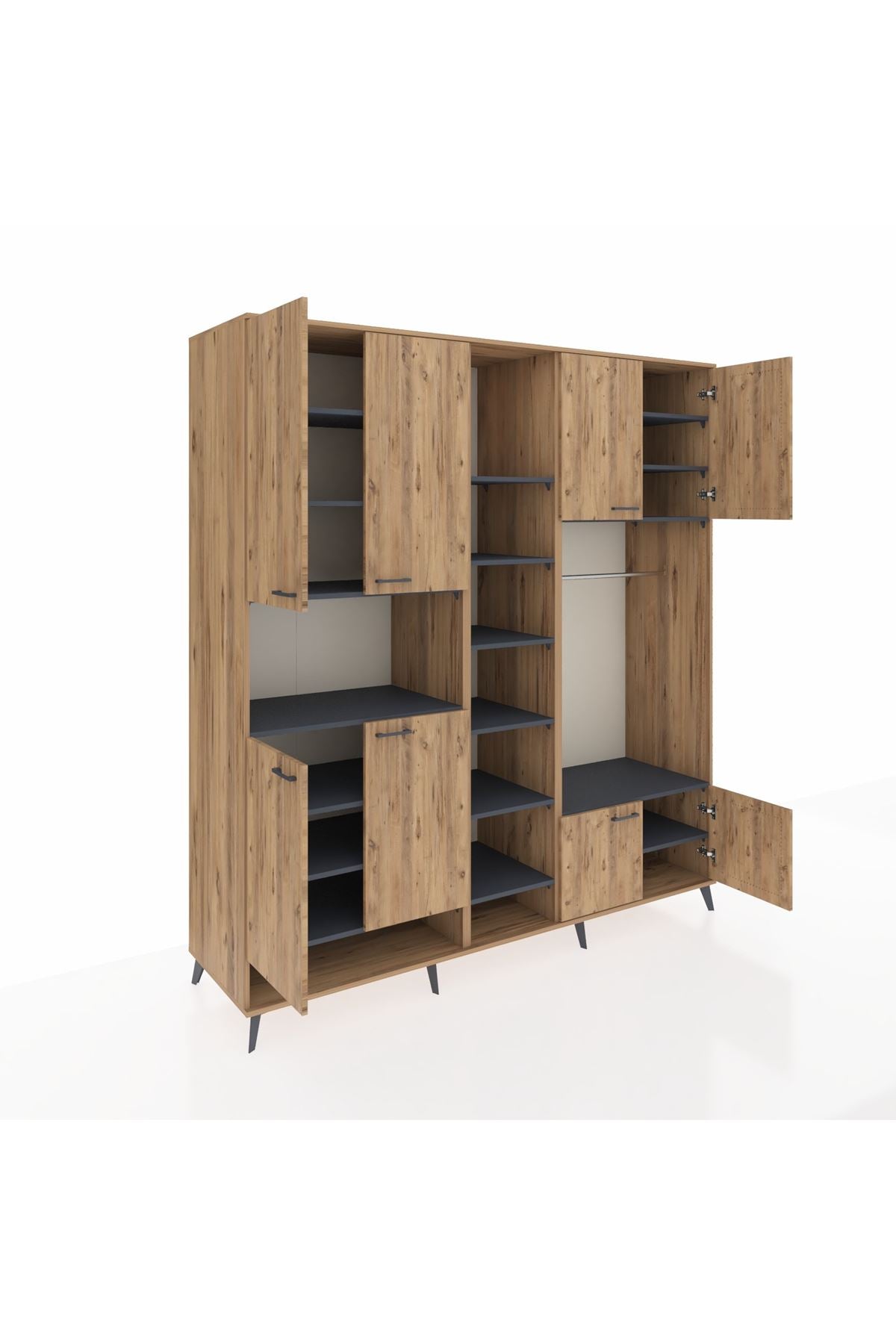 Kronos Dolap 18 Raflı 8 Kapaklı Tek Askılı 220x59x243 Çam-Çam/Antrasit