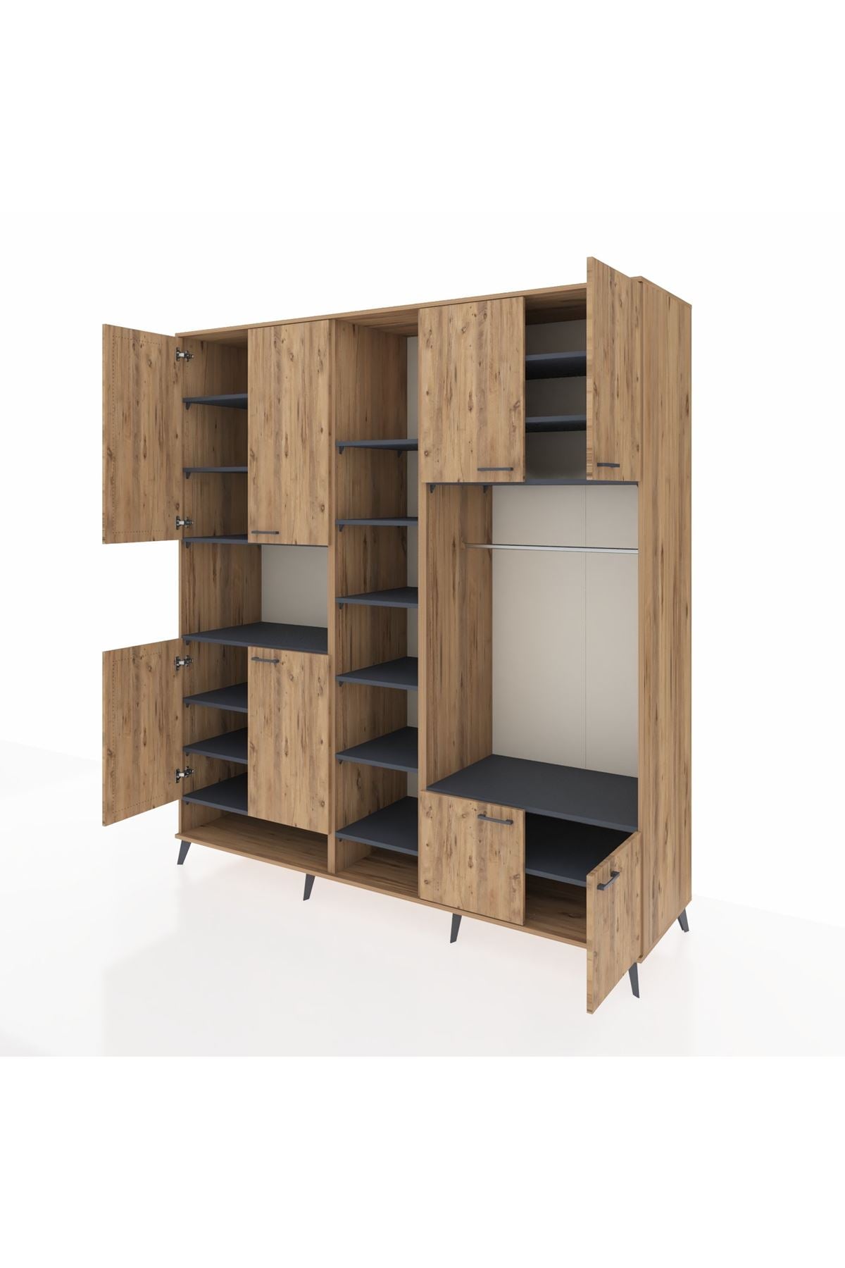 Kronos Dolap 18 Raflı 8 Kapaklı Tek Askılı 220x59x243 Çam-Çam/Antrasit