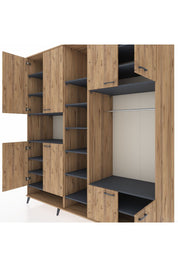 Kronos Dolap 18 Raflı 8 Kapaklı Tek Askılı 220x59x243 Çam-Çam/Antrasit