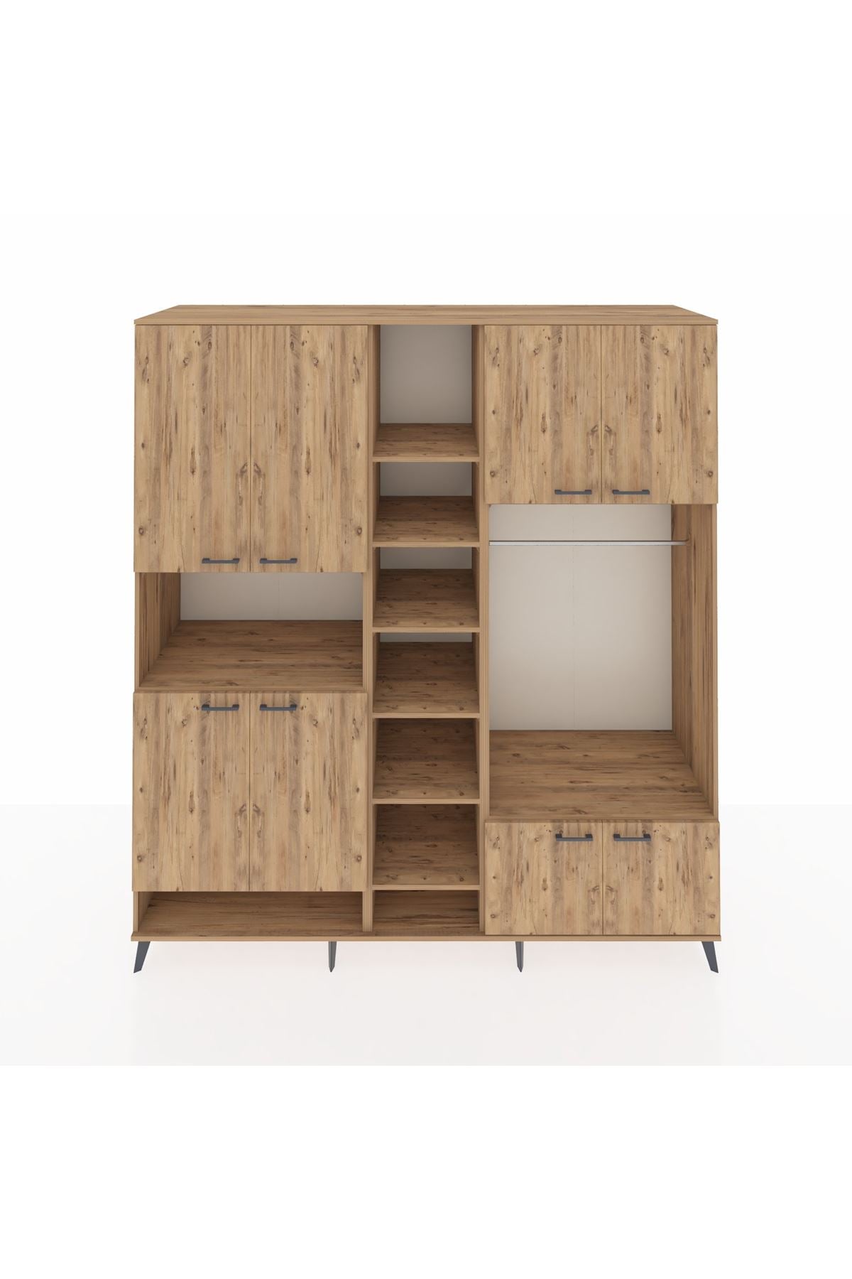 Kronos Dolap 18 Raflı 8 Kapaklı Tek Askılı 220x59x243 Çam-Çam/Çam