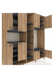 Kronos Dolap 18 Raflı 8 Kapaklı Tek Askılı 220x59x243 Çam-Çam/Antrasit