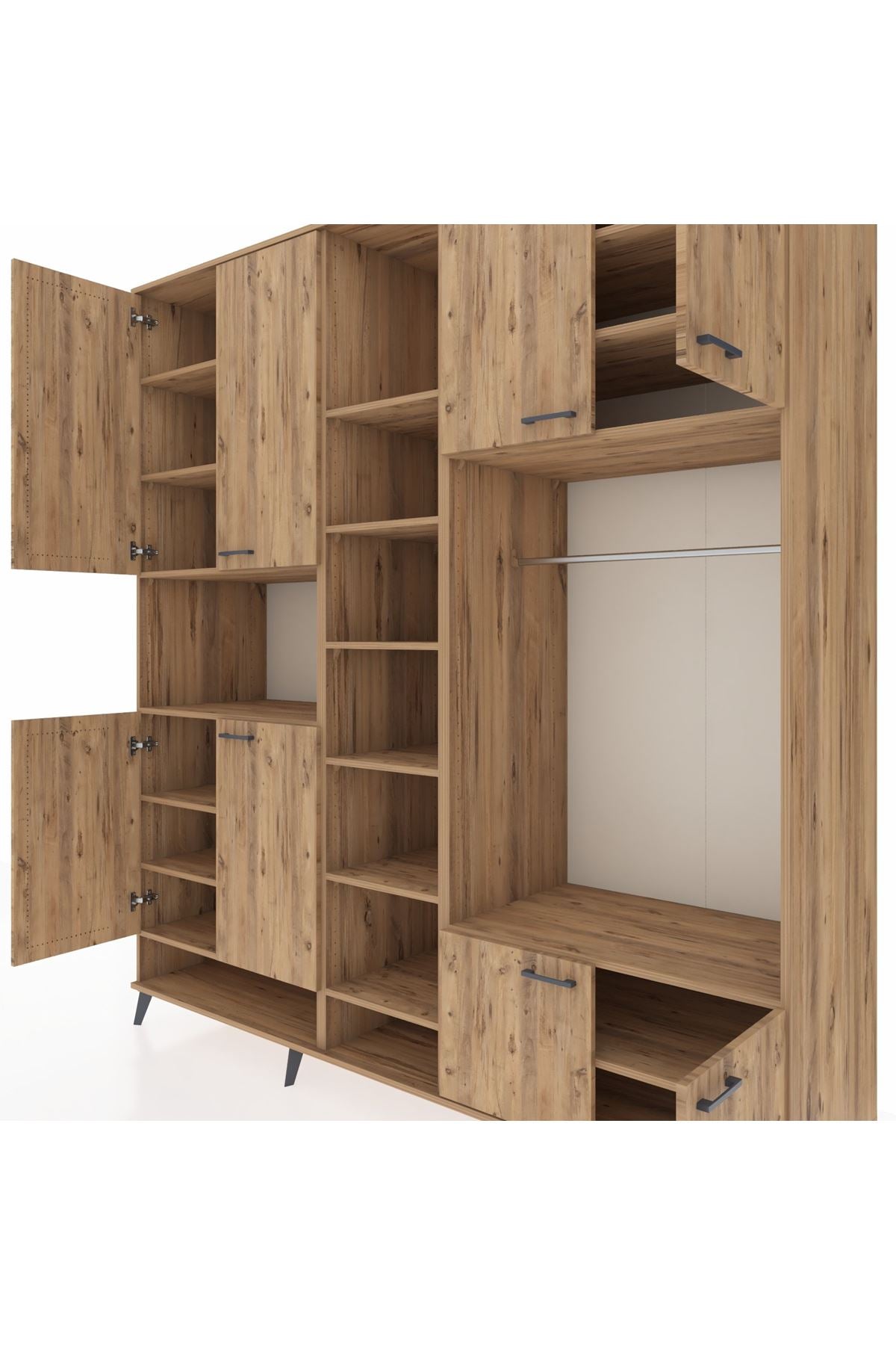 Kronos Dolap 18 Raflı 8 Kapaklı Tek Askılı 220x59x243 Çam-Çam/Çam