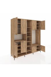 Kronos Dolap 18 Raflı 8 Kapaklı Tek Askılı 220x59x243 Çam-Çam/Çam