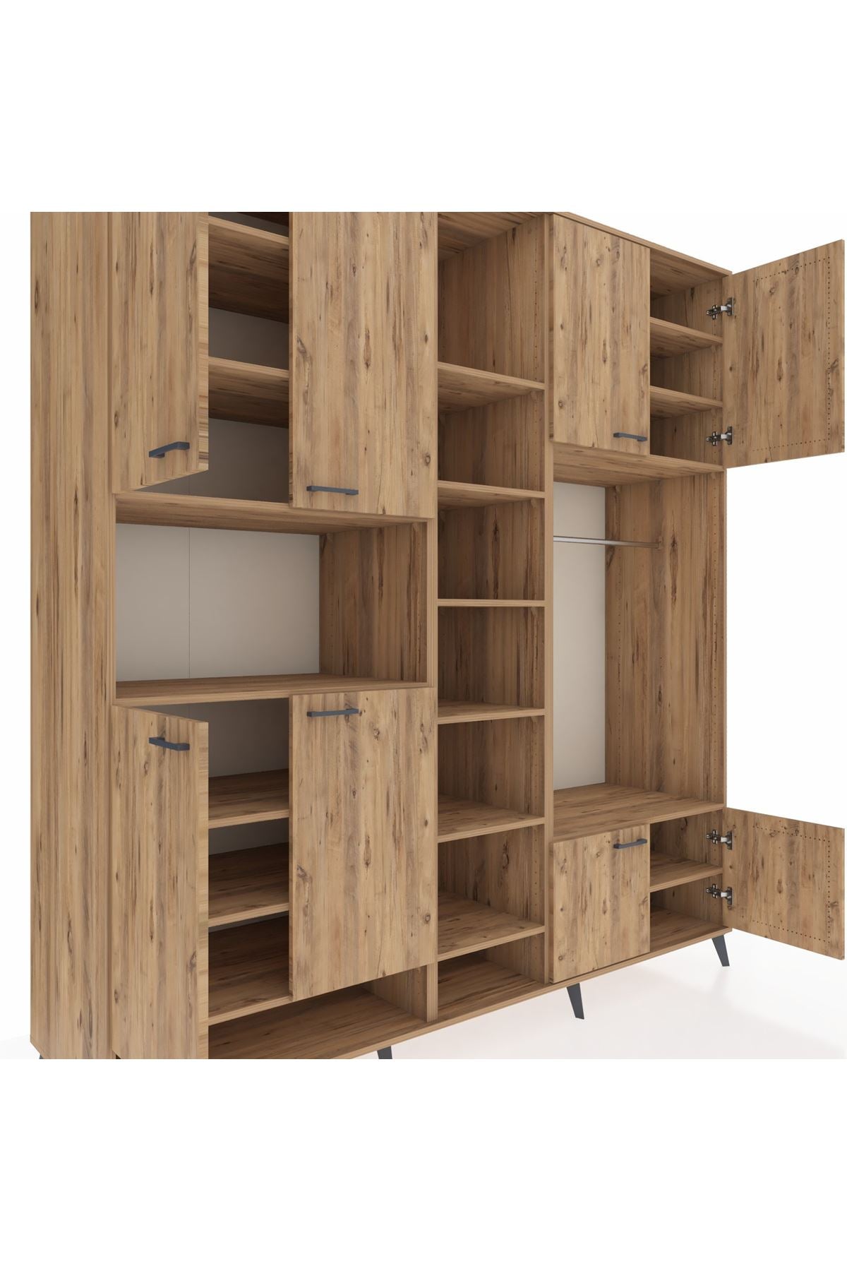 Kronos Dolap 18 Raflı 8 Kapaklı Tek Askılı 220x59x243 Çam-Çam/Çam