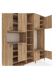 Kronos Dolap 18 Raflı 8 Kapaklı Tek Askılı 220x59x243 Çam-Çam/Çam