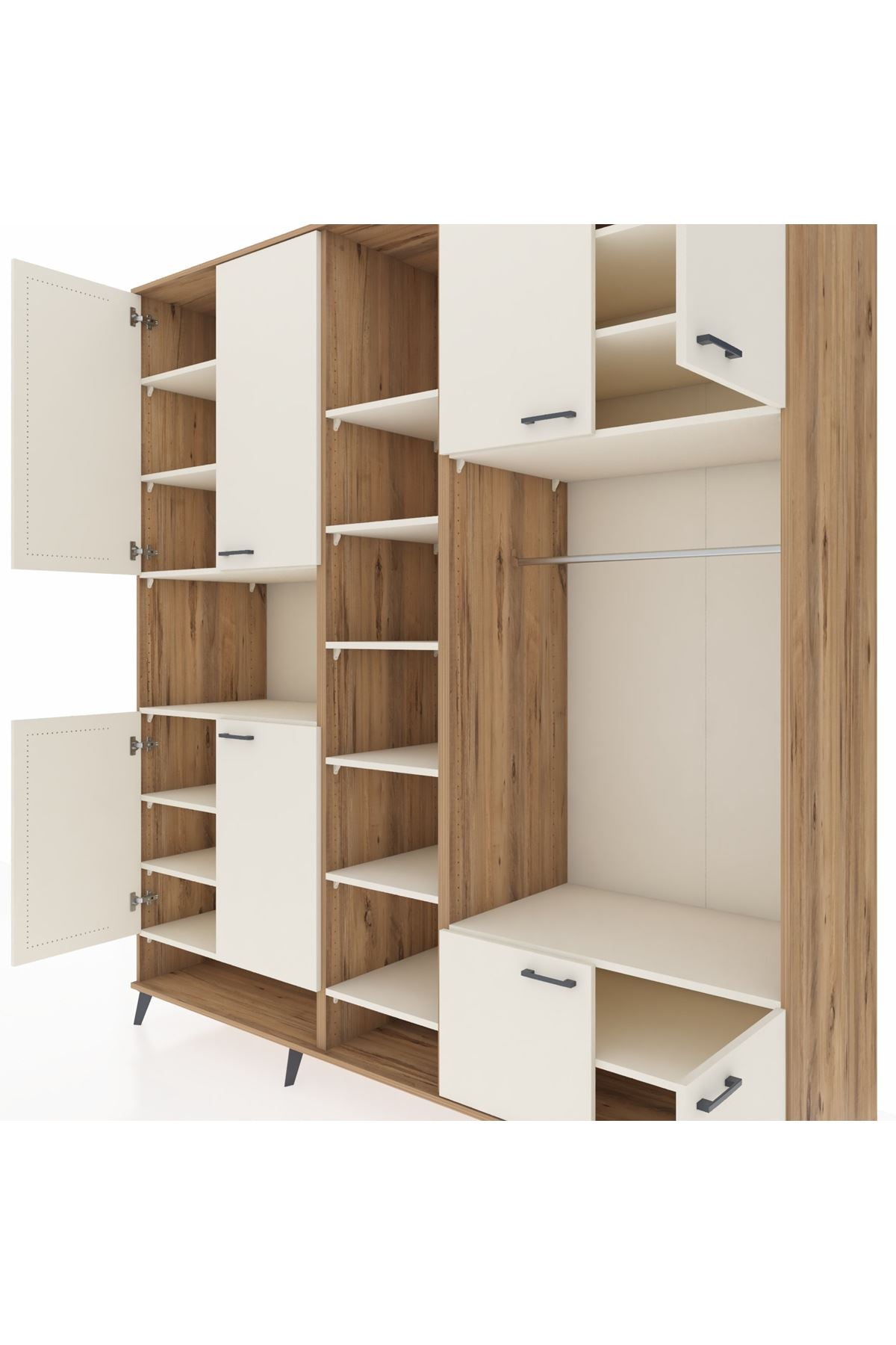 Kronos Dolap 18 Raflı 8 Kapaklı Tek Askılı 220x59x243 Çam-Aytaşı/Aytaşı