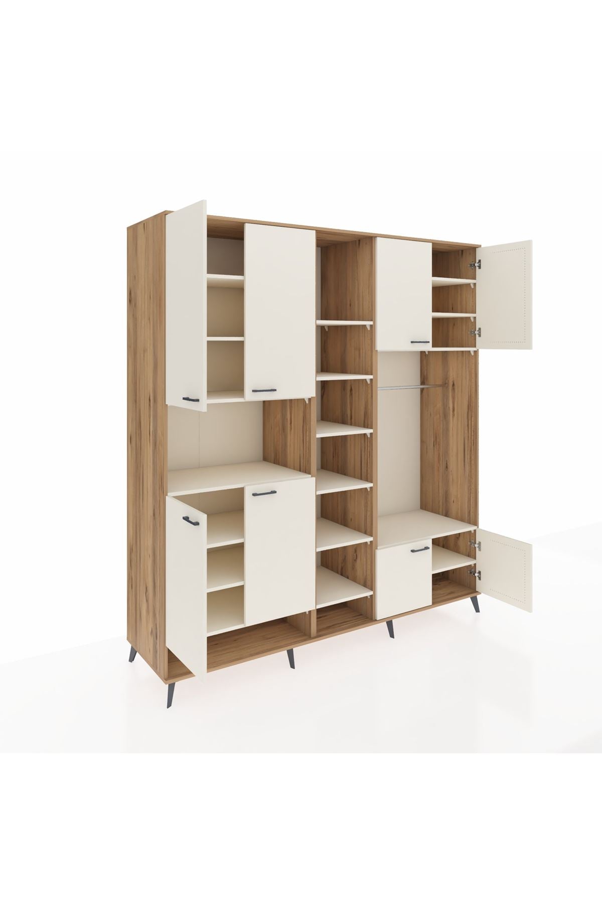 Kronos Dolap 18 Raflı 8 Kapaklı Tek Askılı 220x59x243 Çam-Aytaşı/Aytaşı