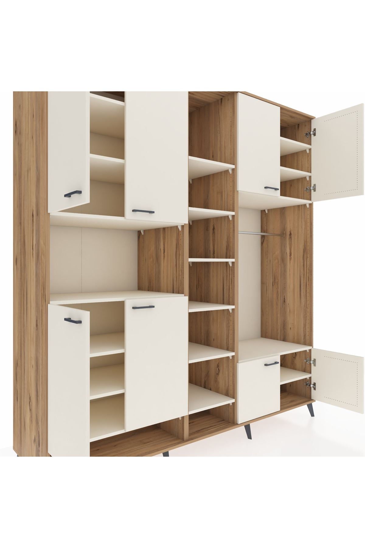 Kronos Dolap 18 Raflı 8 Kapaklı Tek Askılı 220x59x243 Çam-Aytaşı/Aytaşı