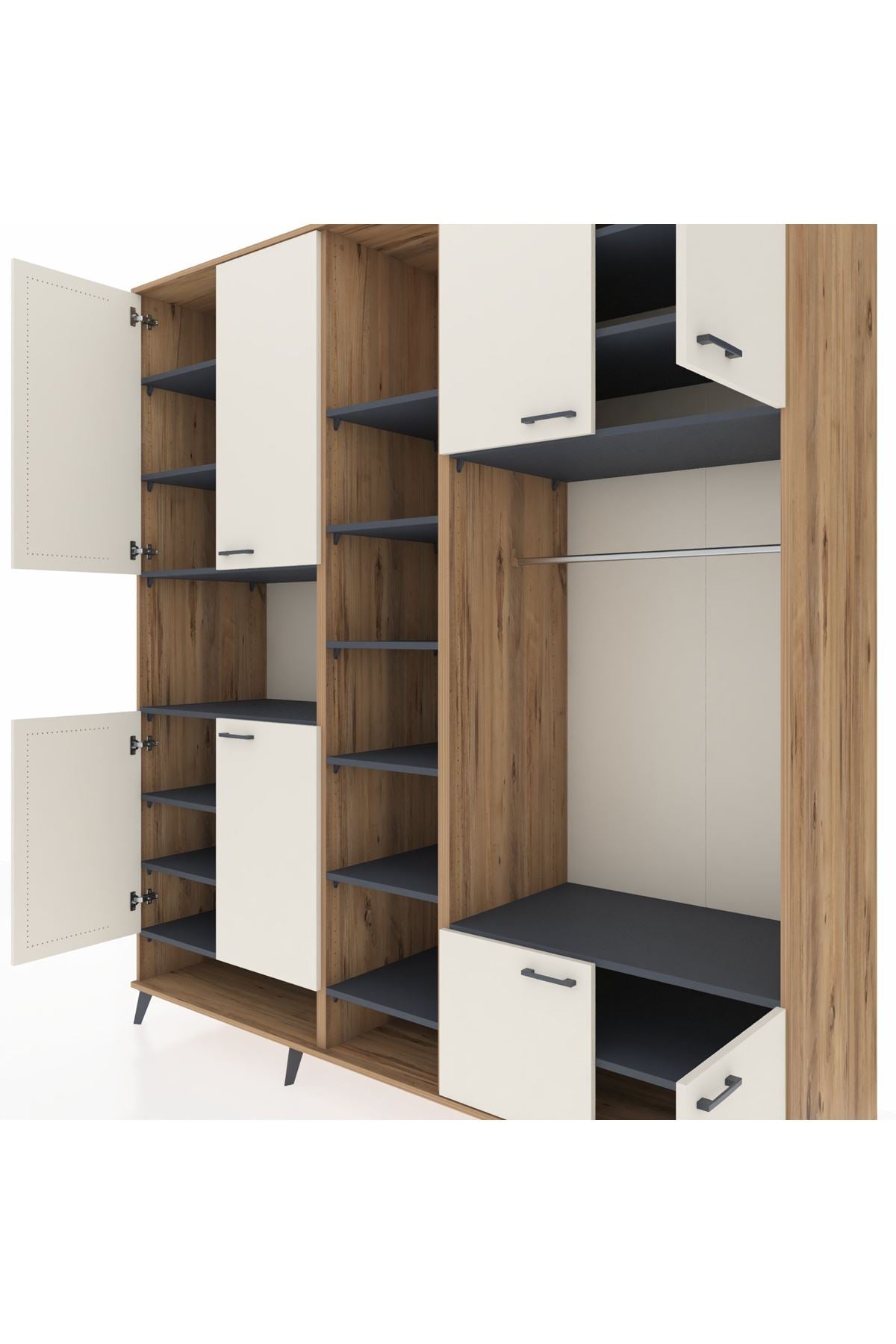 Kronos Dolap 18 Raflı 8 Kapaklı Tek Askılı 220x59x243 Çam-Aytaşı/Antrasit