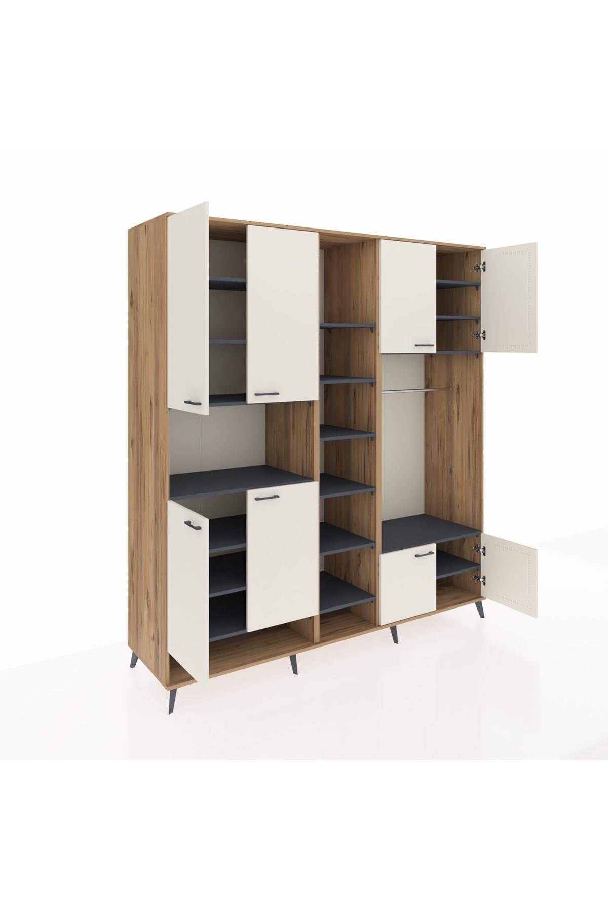 Kronos Dolap 18 Raflı 8 Kapaklı Tek Askılı 220x59x243 Çam-Aytaşı/Antrasit