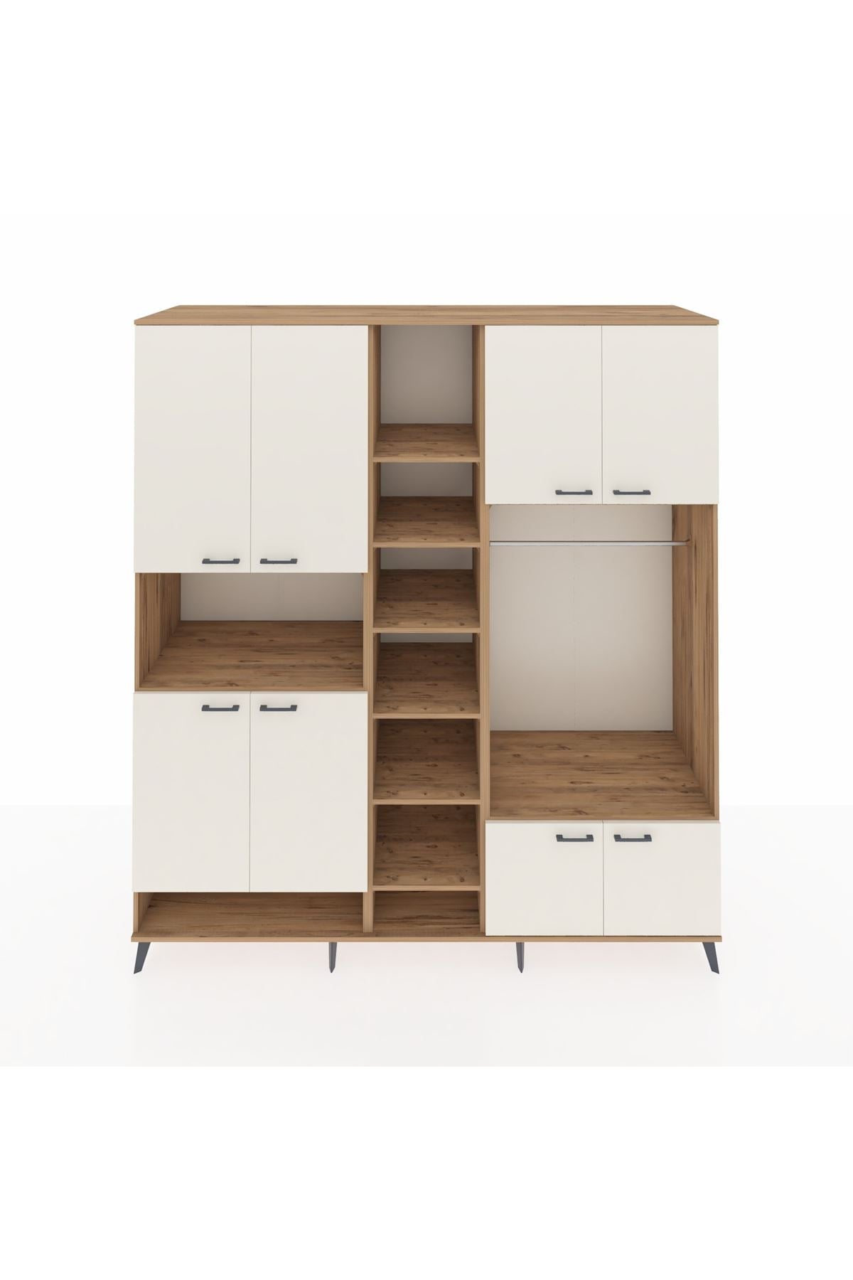 Kronos Dolap 18 Raflı 8 Kapaklı Tek Askılı 220x59x243 Çam-Aytaşı/Çam