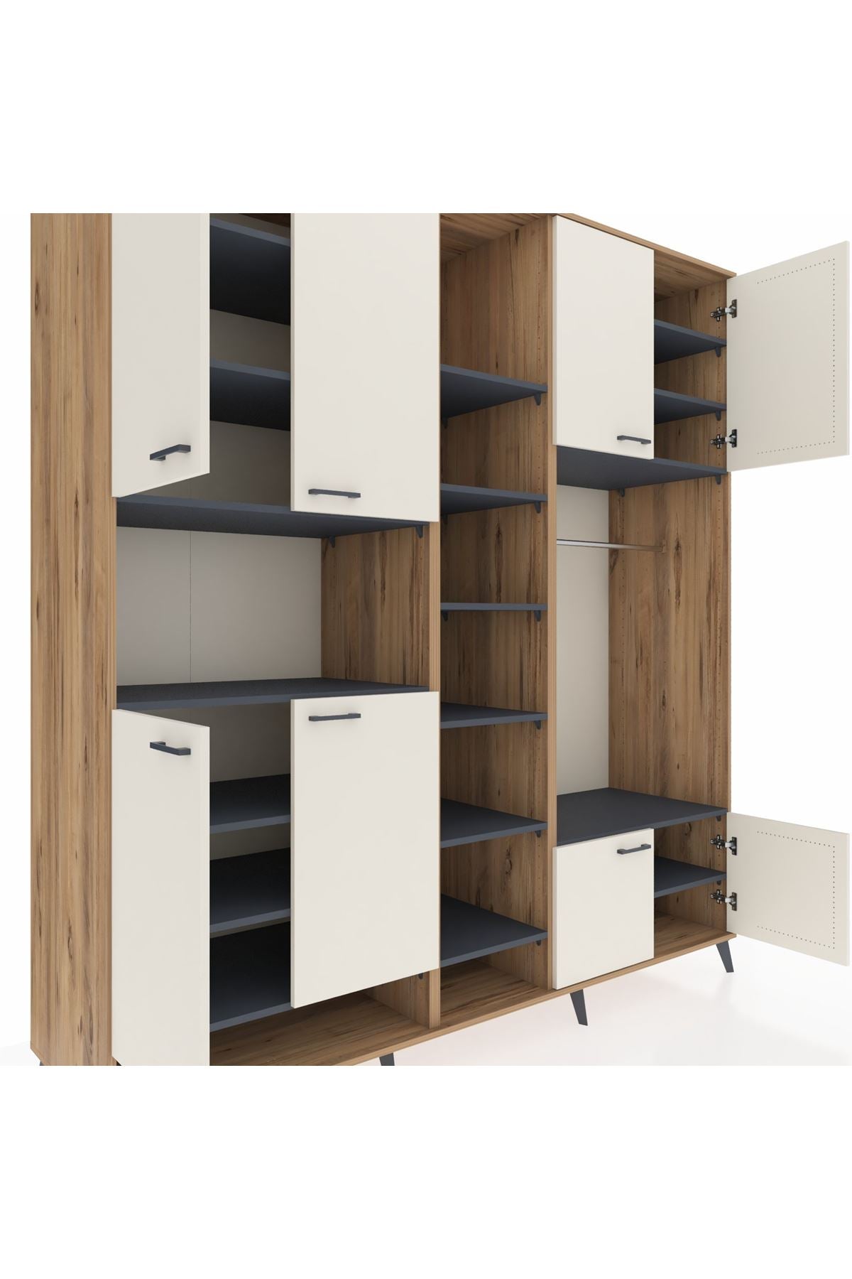 Kronos Dolap 18 Raflı 8 Kapaklı Tek Askılı 220x59x243 Çam-Aytaşı/Antrasit