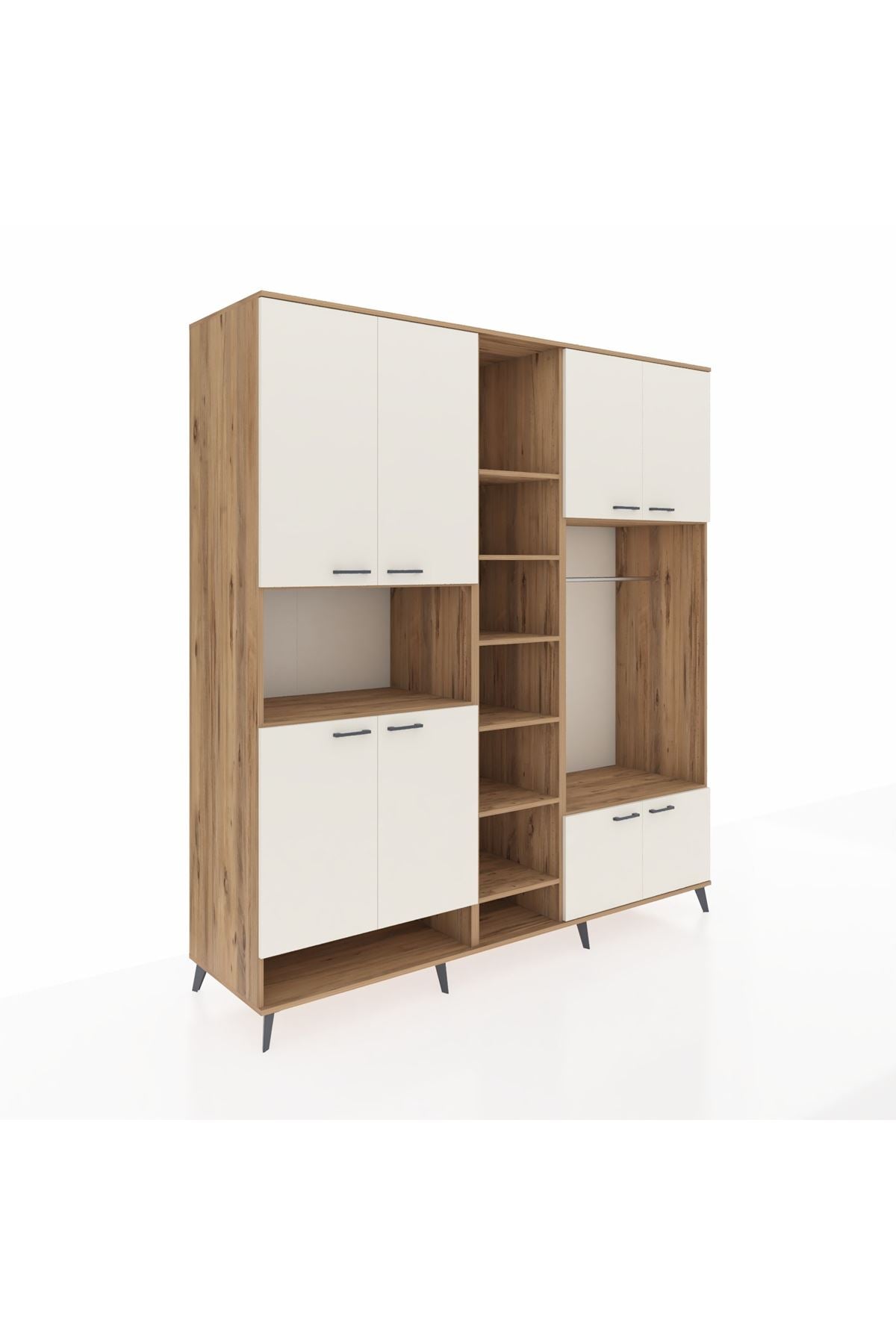 Kronos Dolap 18 Raflı 8 Kapaklı Tek Askılı 220x59x243 Çam-Aytaşı/Çam