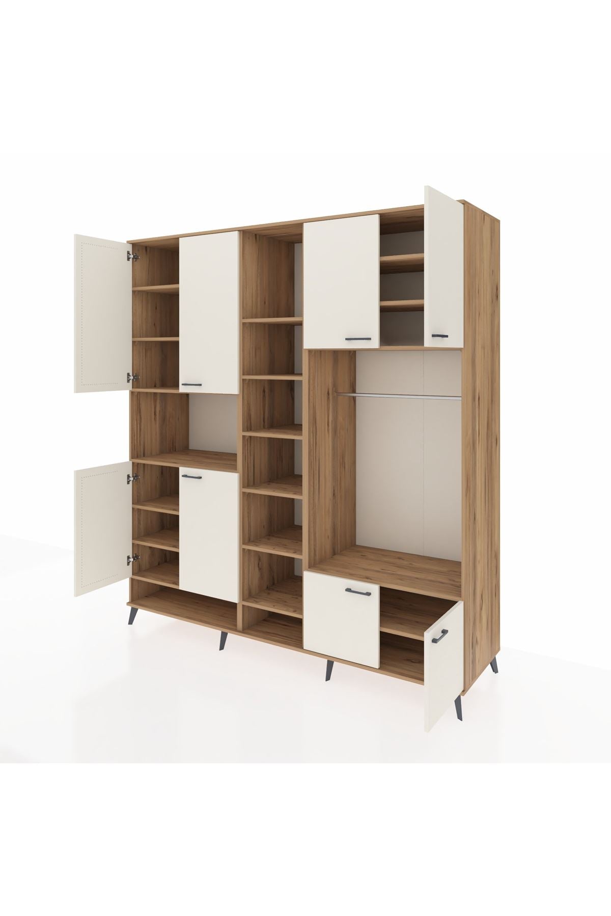 Kronos Dolap 18 Raflı 8 Kapaklı Tek Askılı 220x59x243 Çam-Aytaşı/Çam