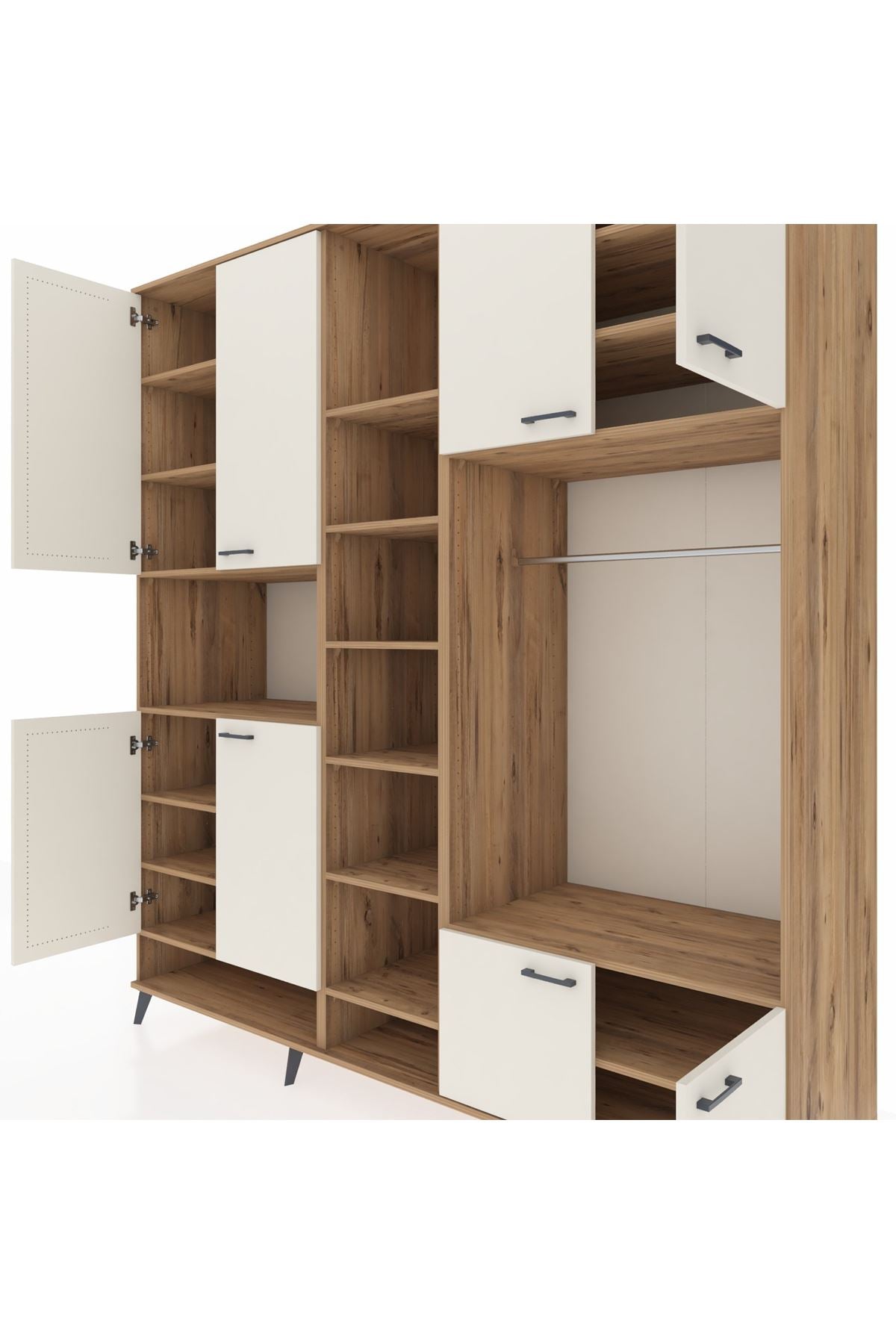 Kronos Dolap 18 Raflı 8 Kapaklı Tek Askılı 220x59x243 Çam-Aytaşı/Çam