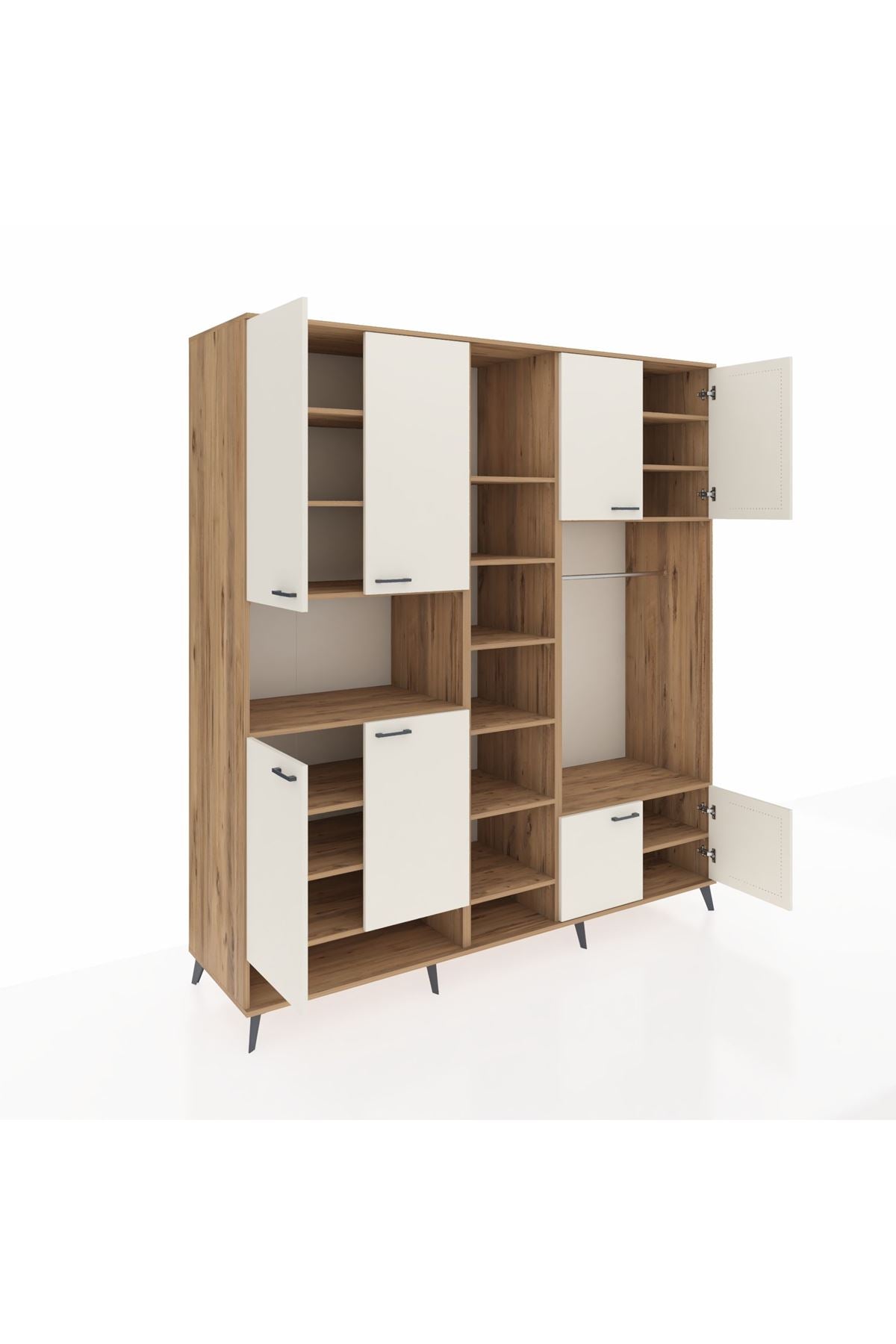 Kronos Dolap 18 Raflı 8 Kapaklı Tek Askılı 220x59x243 Çam-Aytaşı/Çam