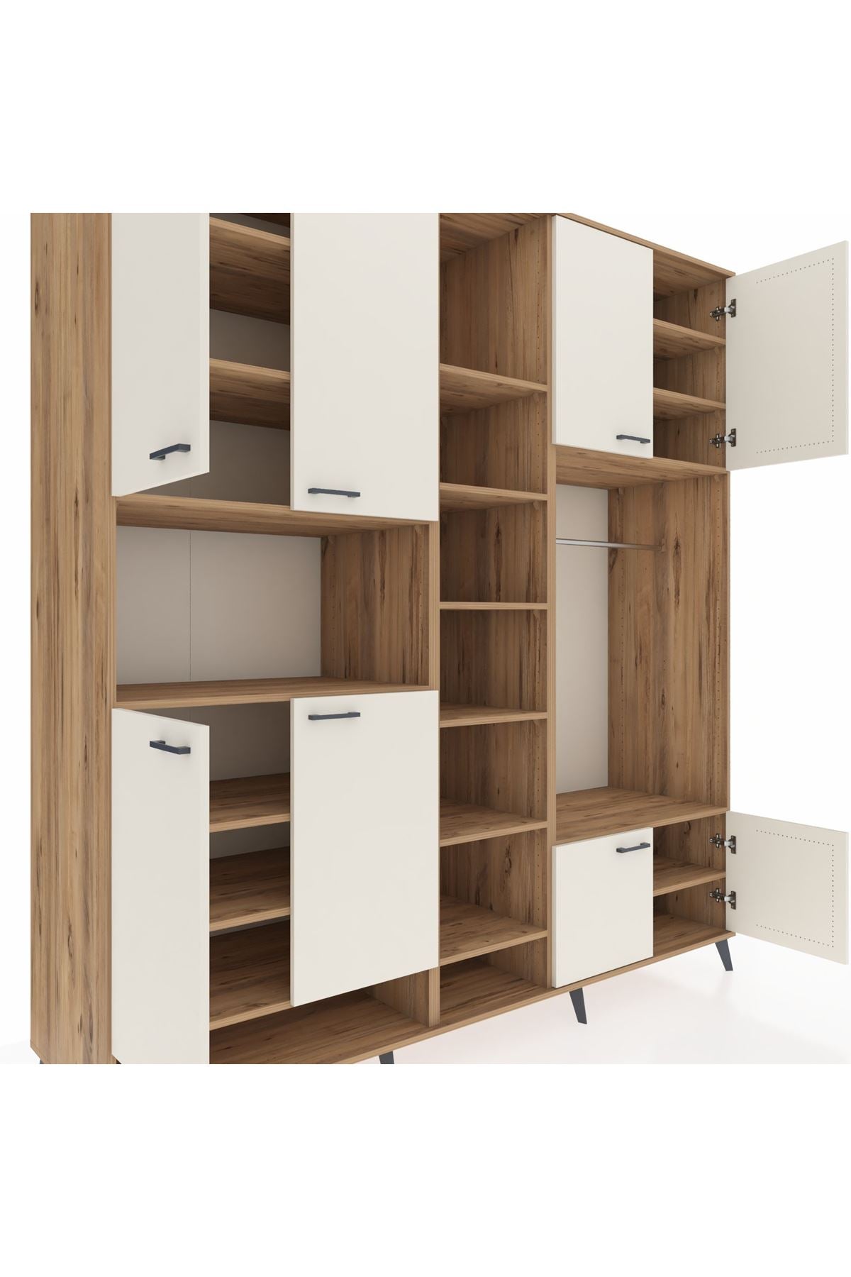 Kronos Dolap 18 Raflı 8 Kapaklı Tek Askılı 220x59x243 Çam-Aytaşı/Çam