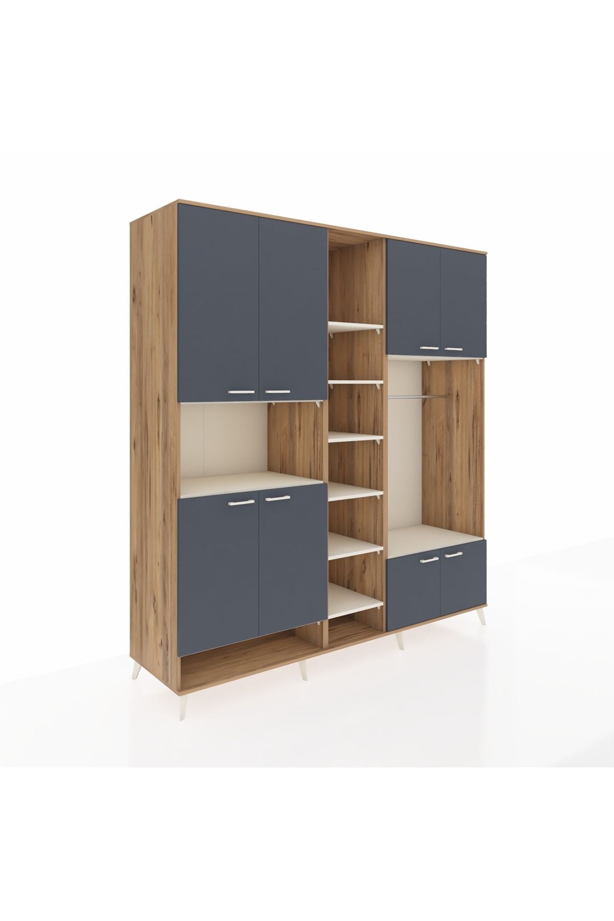 Kronos Dolap 18 Raflı 8 Kapaklı Tek Askılı 220x59x243 Çam-Antrasit/Aytaşı