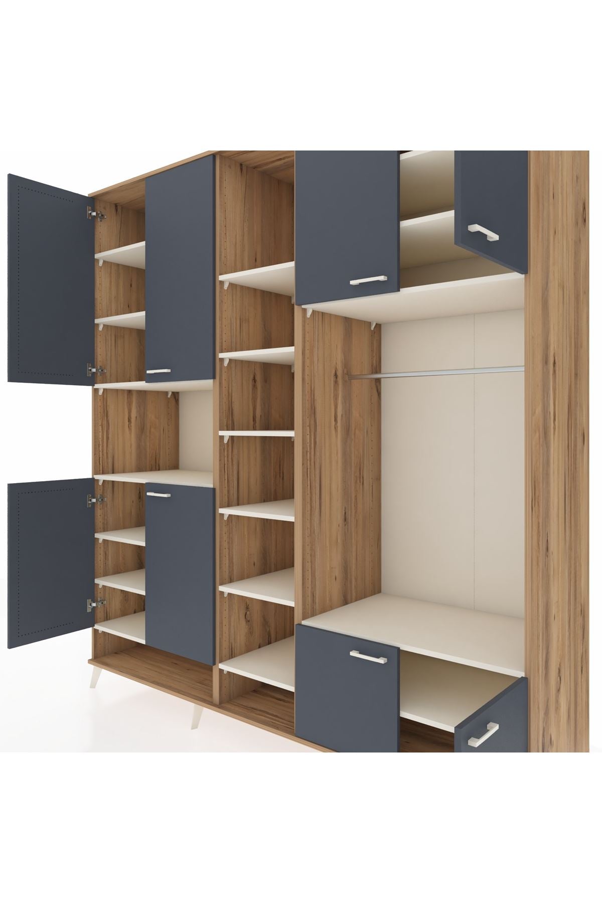 Kronos Dolap 18 Raflı 8 Kapaklı Tek Askılı 220x59x243 Çam-Antrasit/Aytaşı