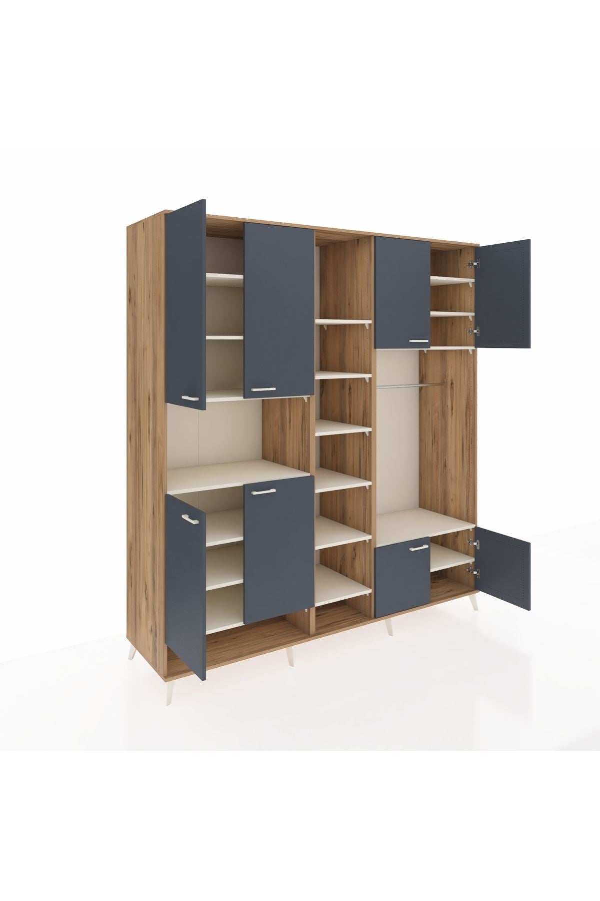 Kronos Dolap 18 Raflı 8 Kapaklı Tek Askılı 220x59x243 Çam-Antrasit/Aytaşı