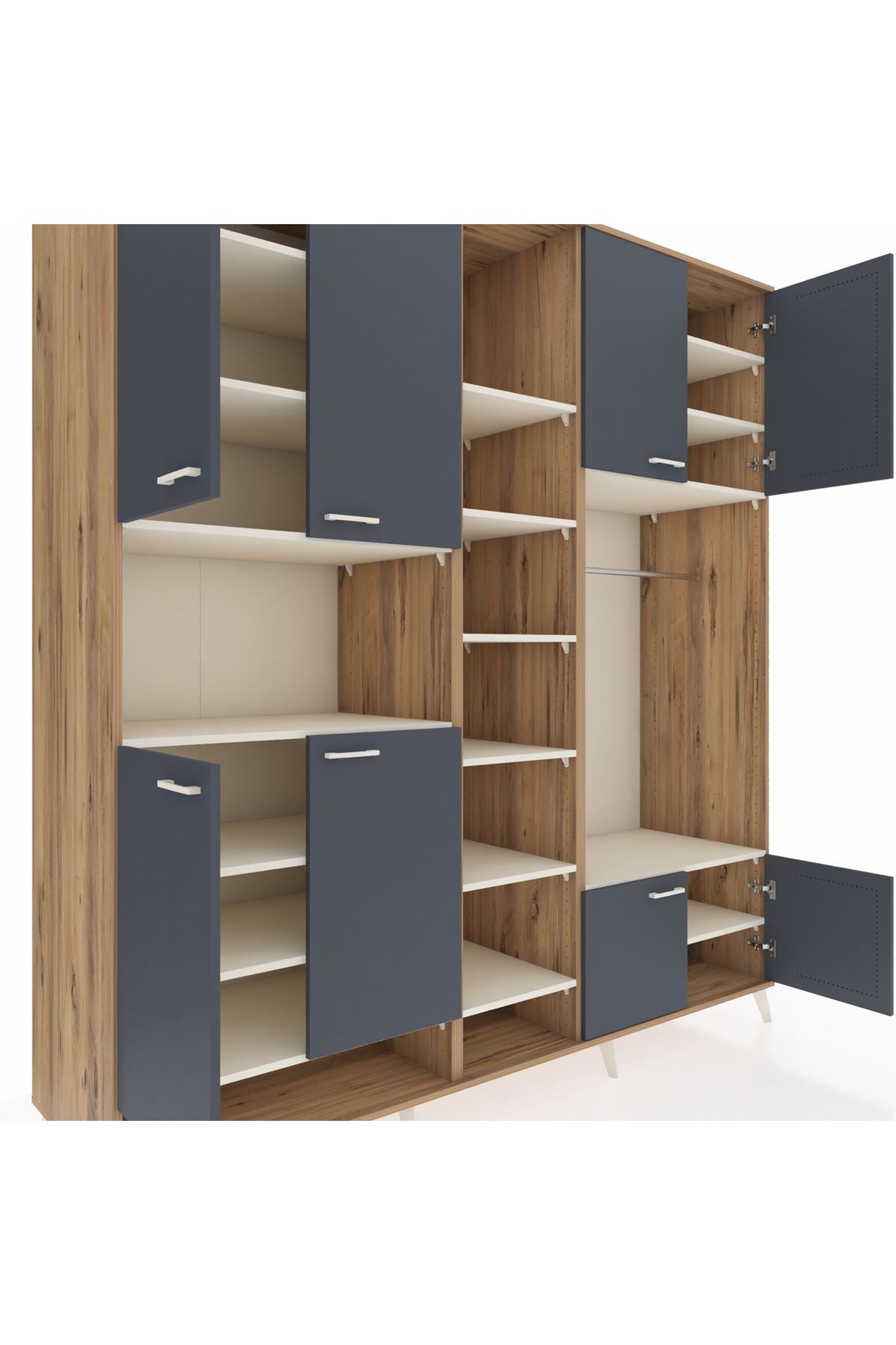 Kronos Dolap 18 Raflı 8 Kapaklı Tek Askılı 220x59x243 Çam-Antrasit/Aytaşı