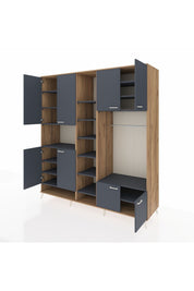 Kronos Dolap 18 Raflı 8 Kapaklı Tek Askılı 220x59x243 Çam-Antrasit/Antrasit