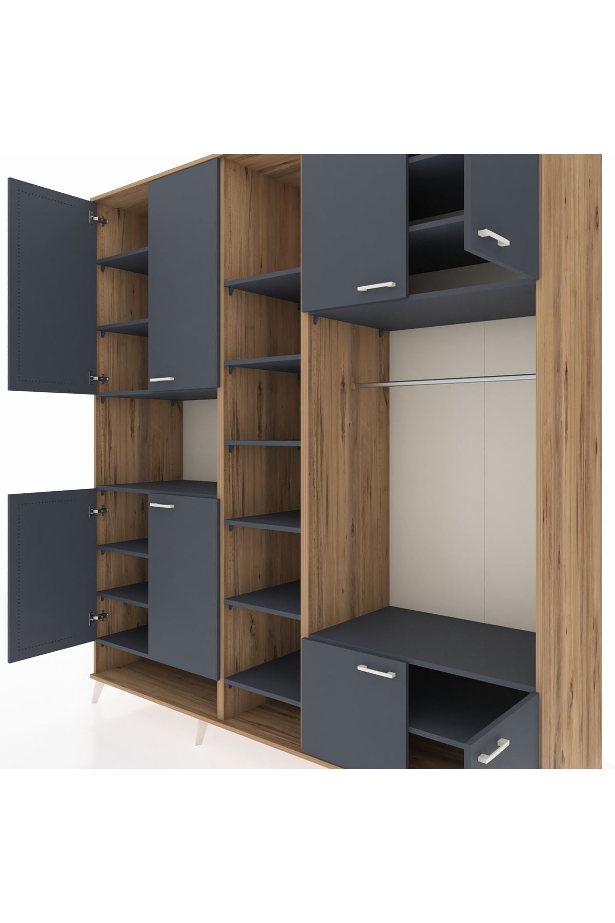 Kronos Dolap 18 Raflı 8 Kapaklı Tek Askılı 220x59x243 Çam-Antrasit/Antrasit