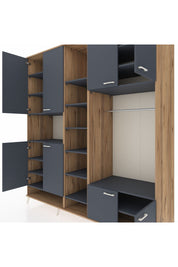 Kronos Dolap 18 Raflı 8 Kapaklı Tek Askılı 220x59x243 Çam-Antrasit/Antrasit