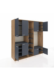 Kronos Dolap 18 Raflı 8 Kapaklı Tek Askılı 220x59x243 Çam-Antrasit/Antrasit