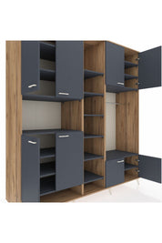 Kronos Dolap 18 Raflı 8 Kapaklı Tek Askılı 220x59x243 Çam-Antrasit/Antrasit