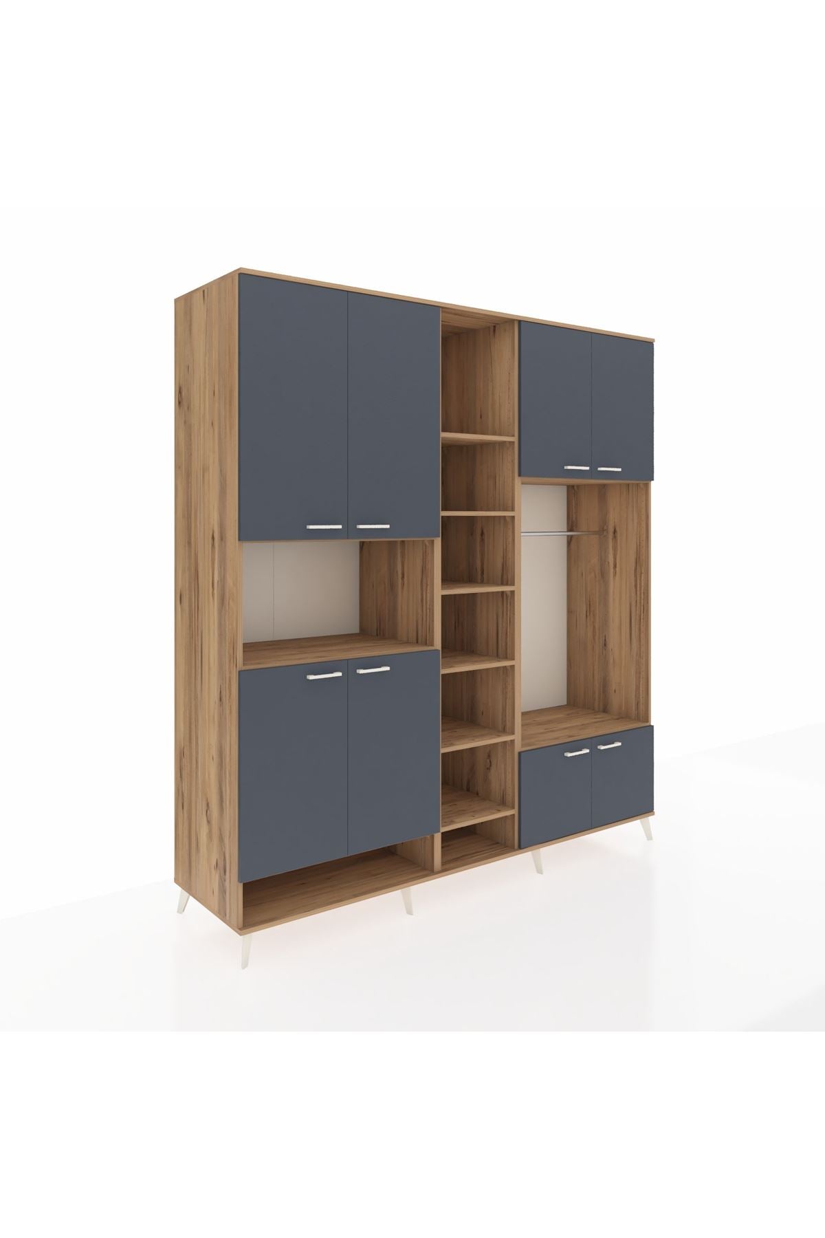 Kronos Dolap 18 Raflı 8 Kapaklı Tek Askılı 220x59x243 Çam-Antrasit/Çam