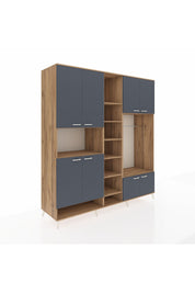 Kronos Dolap 18 Raflı 8 Kapaklı Tek Askılı 220x59x243 Çam-Antrasit/Çam