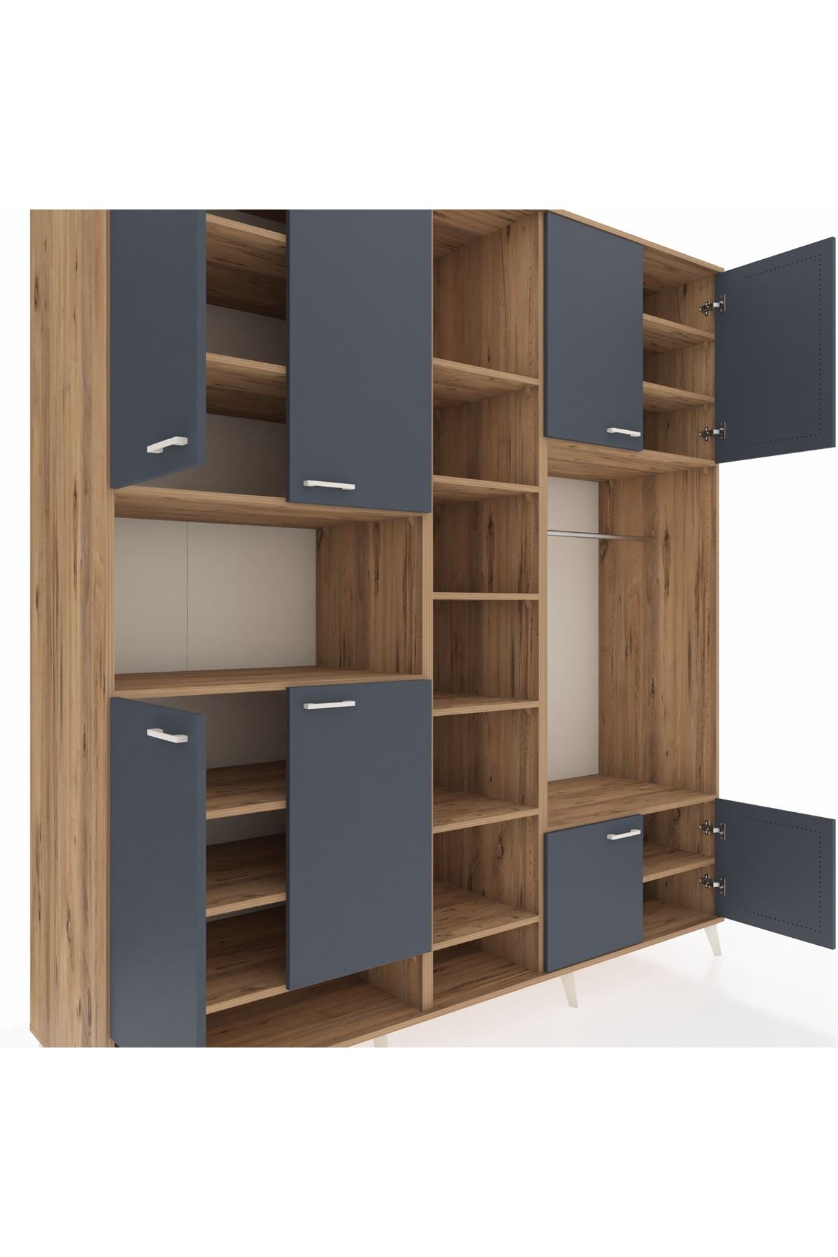 Kronos Dolap 18 Raflı 8 Kapaklı Tek Askılı 220x59x243 Çam-Antrasit/Çam