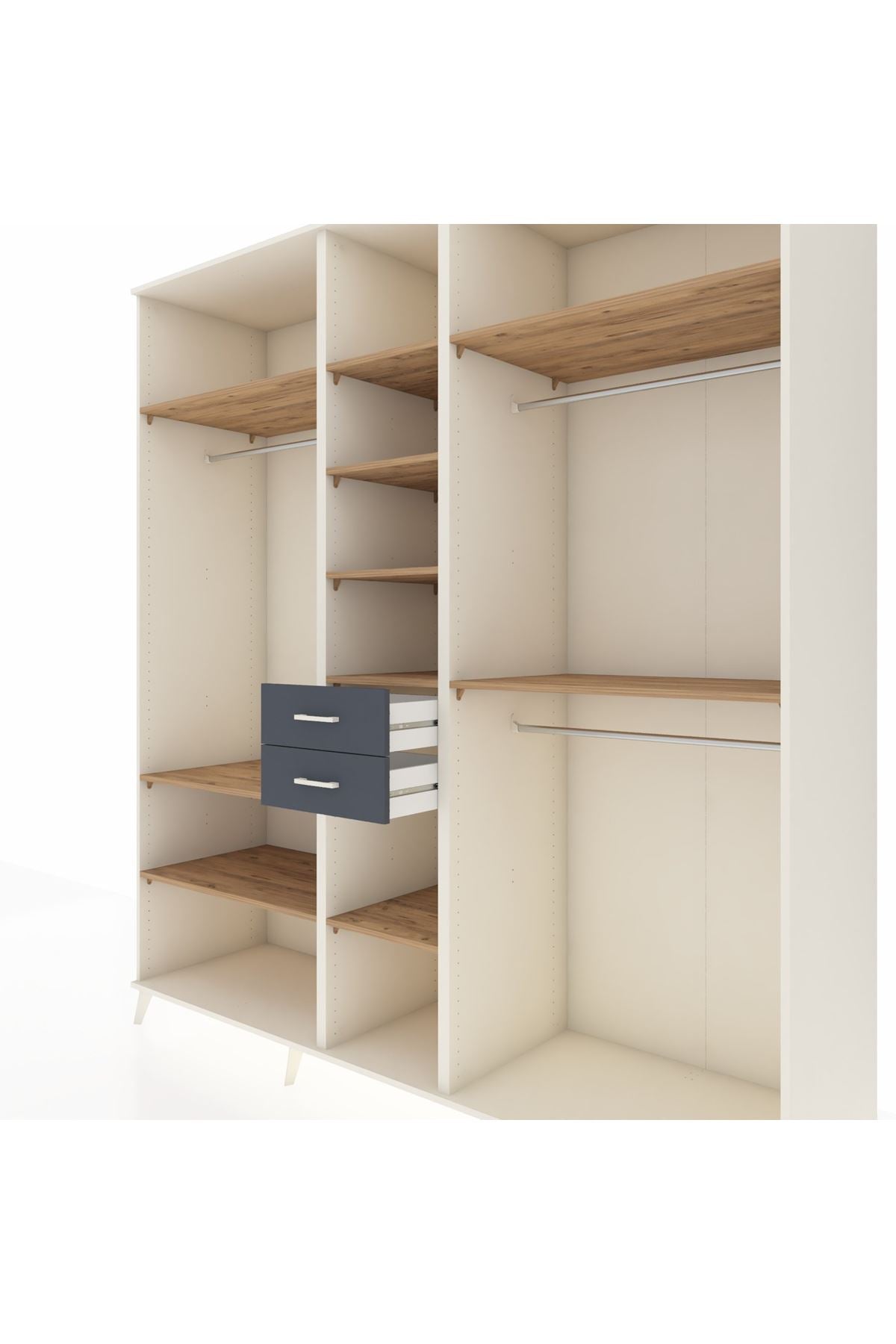 Kronos Dolap 10 Raflı 2 Çekmeceli 3 Askılı 220x59x243 Aytaşı-Çam/Antrasit