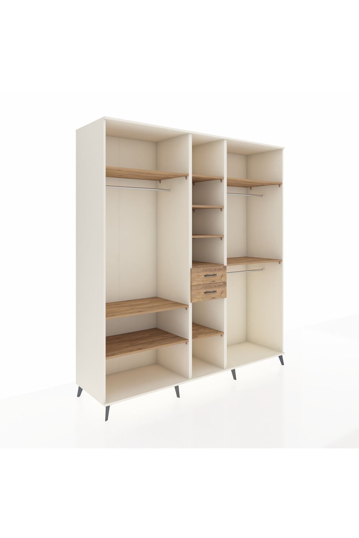 Kronos Dolap 10 Raflı 2 Çekmeceli 3 Askılı 220x59x243 Aytaşı-Çam/Çam