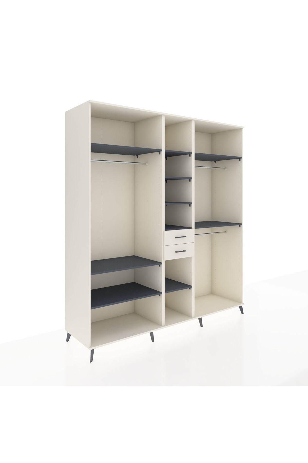 Kronos Dolap 10 Raflı 2 Çekmeceli 3 Askılı 220x59x243 Aytaşı-Antrasit/Aytaşı